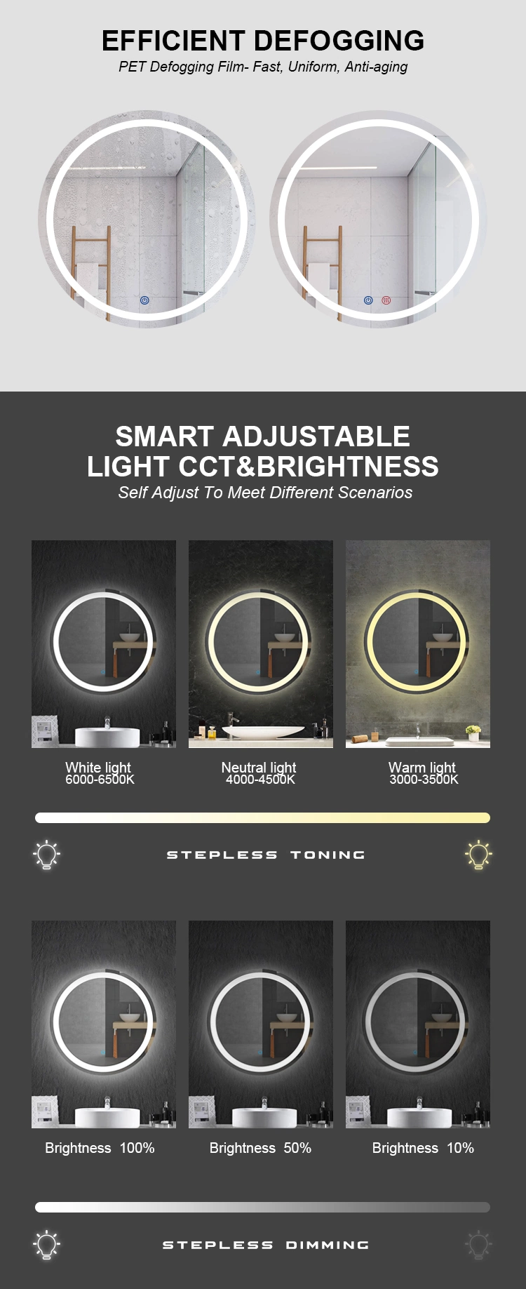 Smart Gold Aluminum Framed Mirror with LED Light Full Length Mirror Wall LED Mirror