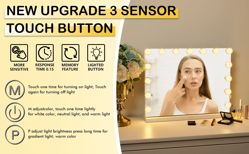 Bedroom Hollywood Wall Mounted LED Bulbs Makeup Mirror Dimmer Switch Light Dressing Room Vanity Tabletop Mirror