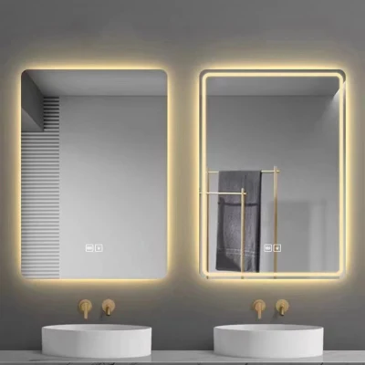 スマートゴールド アルミフレームミラー LEDライト付き 全身鏡 壁掛け LEDミラー
