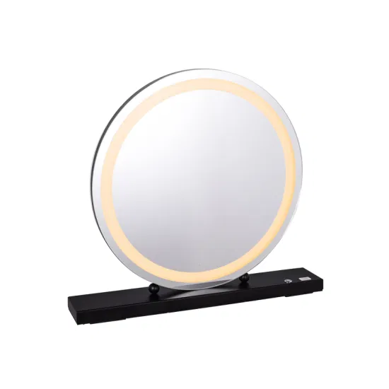 ハリウッドミラー 化粧鏡 バニティミラー モダンラウンドミラー ライト付き 卓上 LED HDミラー メタルスタンド付き 3色ライトミラー